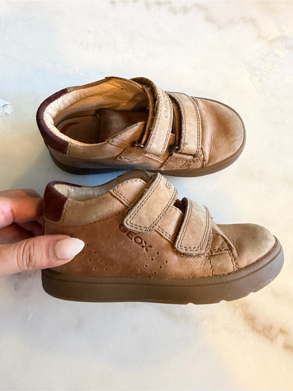 Geox Kids Tan Brown Leather Hook-and-Loop Sneakers